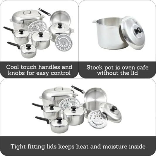 Heavy-Duty 13-Piece Cast Aluminum Cajun Cookware Set – Silver, Nonstick, Durable Pots & Pans