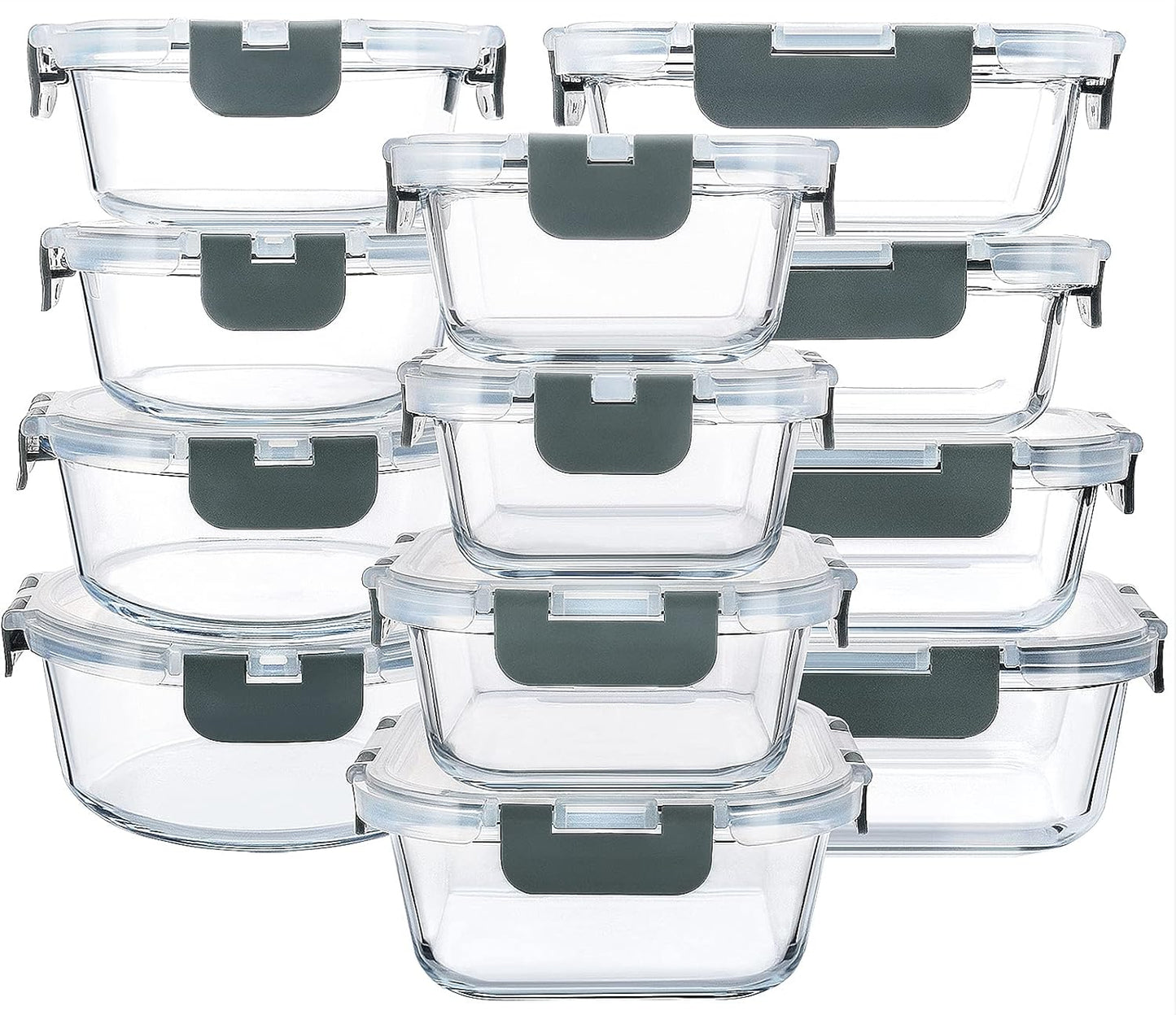 MCIRCO 24-Piece Glass Food Storage Containers – Meal Prep Set w/ Snap Lids