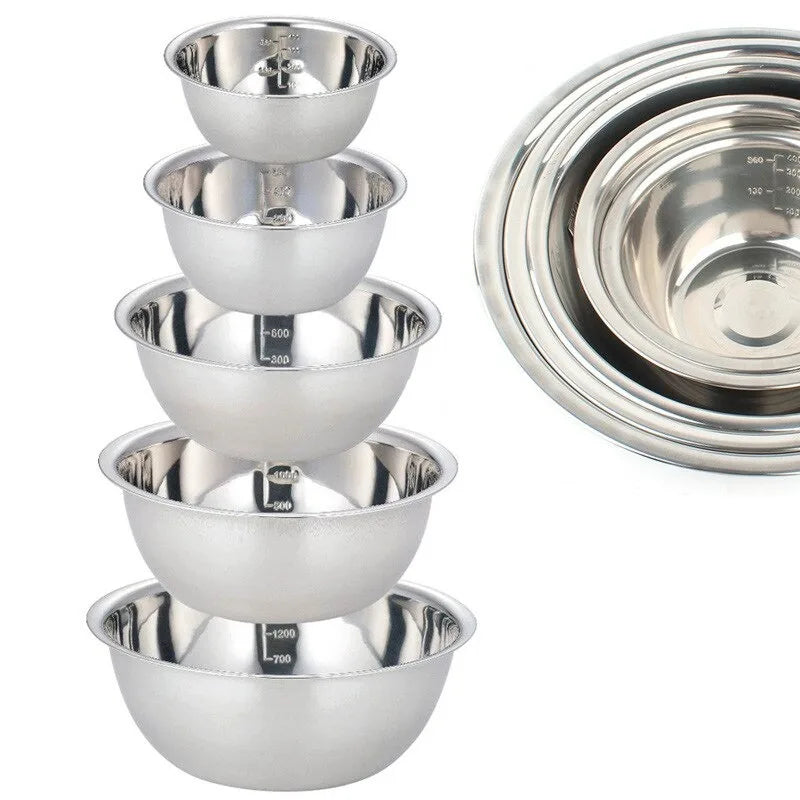 Stainless Steel Mixing Bowls Set (5-Piece) – Non-Slip, Nesting Bowls for Cooking, Baking & Salad Prep