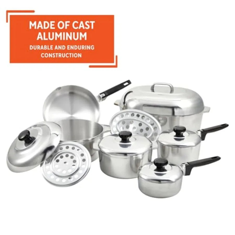 Heavy-Duty 13-Piece Cast Aluminum Cajun Cookware Set – Silver, Nonstick, Durable Pots & Pans