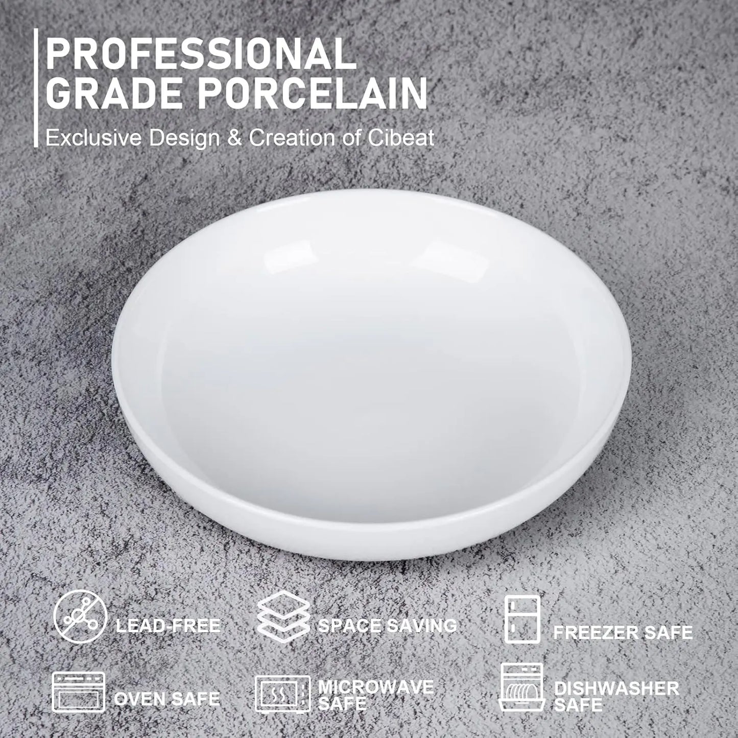 22 oz Porcelain Pasta Bowls Set (6-Pack) – Large Ceramic Serving Plates for Pasta, Salad & Soup, Dishwasher Safe