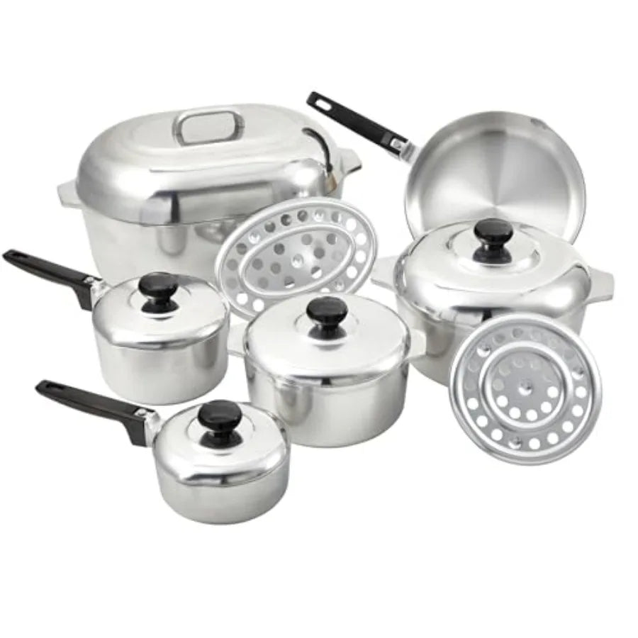 Heavy-Duty 13-Piece Cast Aluminum Cajun Cookware Set – Silver, Nonstick, Durable Pots & Pans
