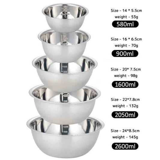 Stainless Steel Mixing Bowls Set (5-Piece) – Non-Slip, Nesting Bowls for Cooking, Baking & Salad Prep