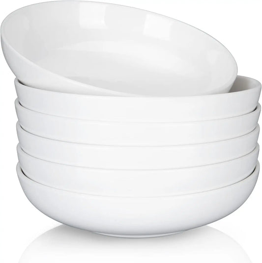 22 oz Porcelain Pasta Bowls Set (6-Pack) – Large Ceramic Serving Plates for Pasta, Salad & Soup, Dishwasher Safe
