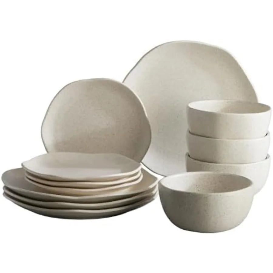 Corona 12-Piece Ceramic Dinnerware Set – Plates & Bowls for 4, Microwave & Dishwasher Safe, Orion Reactive Glaze